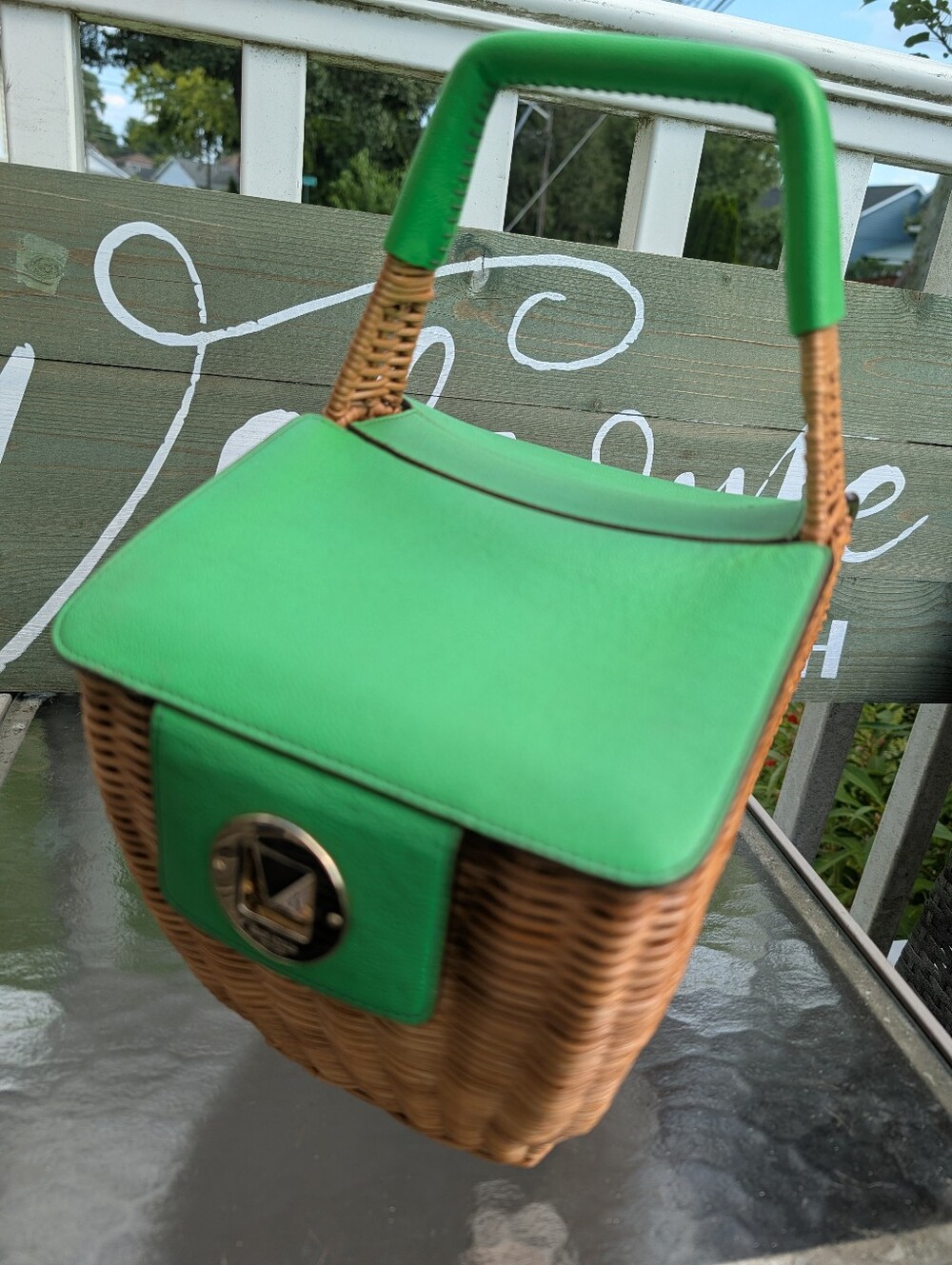Kate Spade Green Wicker Top-Handle Bag